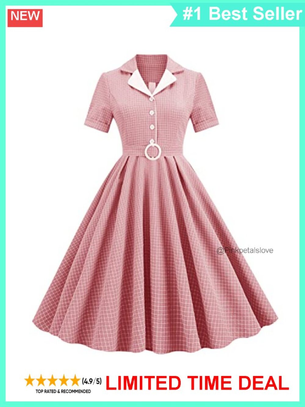 Vintage 1950s Rockabilly Swing Dress Notch Lapel Button Up Midi with Pockets